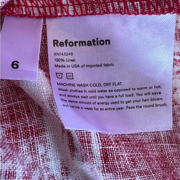 Reformation Leo Linen Top Nairobi Red Safari Print Button Detail Puff Sleeves 6 - Picture 15 of 15